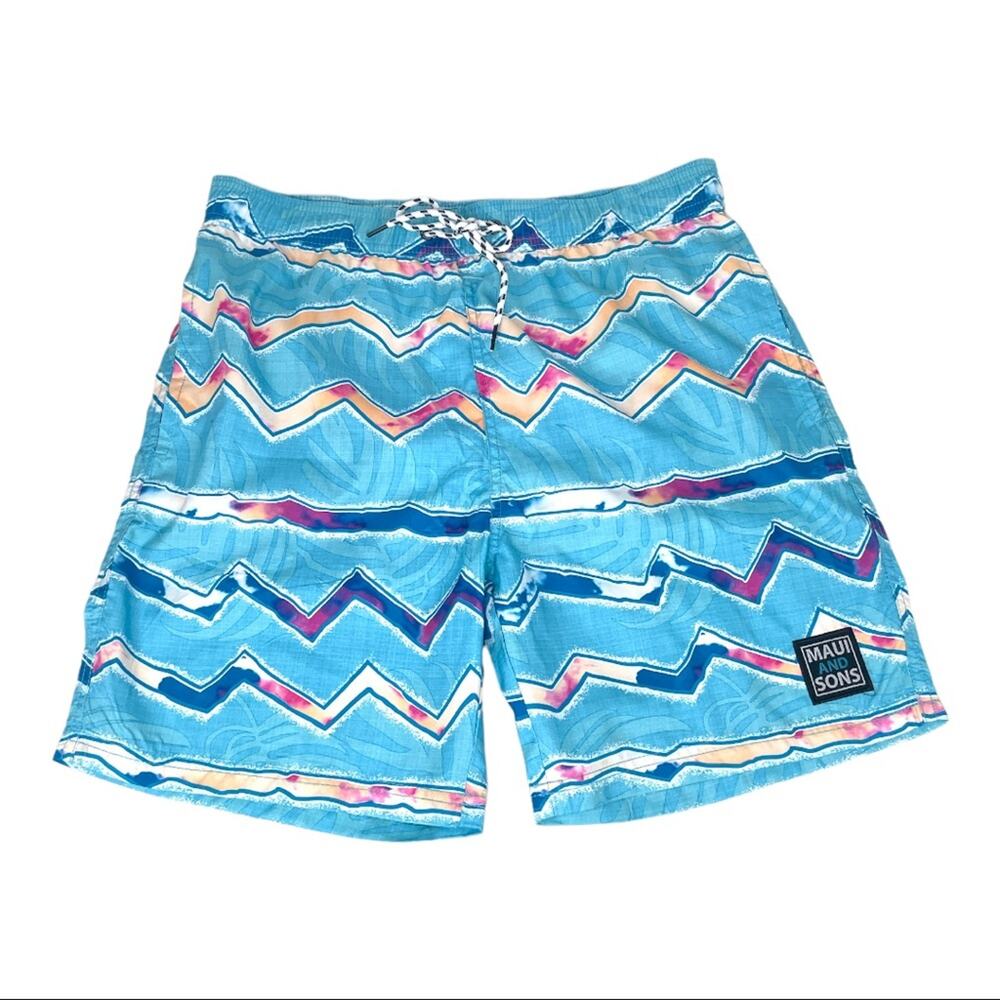 Maui and Sons Cruzer Waves Swim Trunks Blue Size Large
